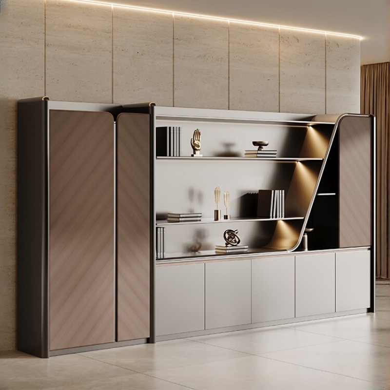 现代轻奢中式文件柜储物展示柜书架落地置物架靠墙书柜办公室书柜