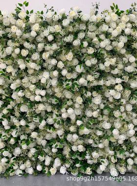 跨境货源5D白色布底仿真花墙婚庆舞台布置打卡背景婚礼花网红玫瑰