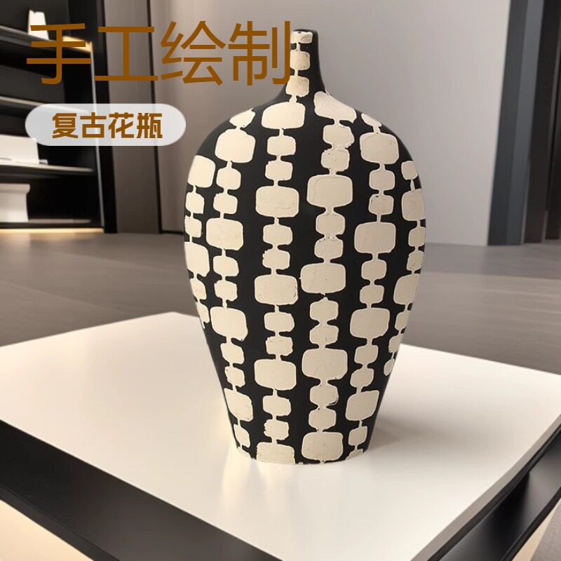 现代简约创意树脂手绘花瓶花器样板房桌面茶几电视柜软装饰品