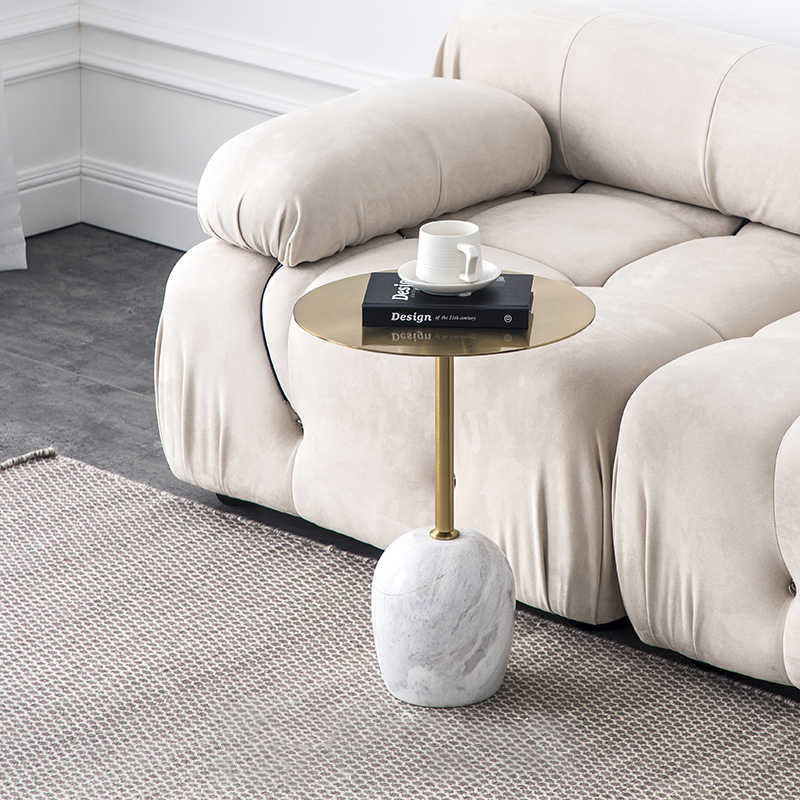 北欧简约金属大理石边几圆形ins客厅岩板茶几设计师茶桌设计师款