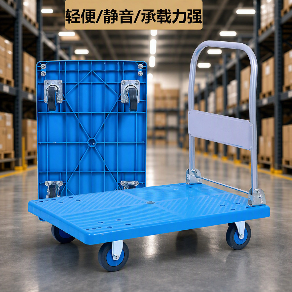 加厚塑料平板手推车厂家超市仓库拉货拖货静音折叠搬运物料小推车