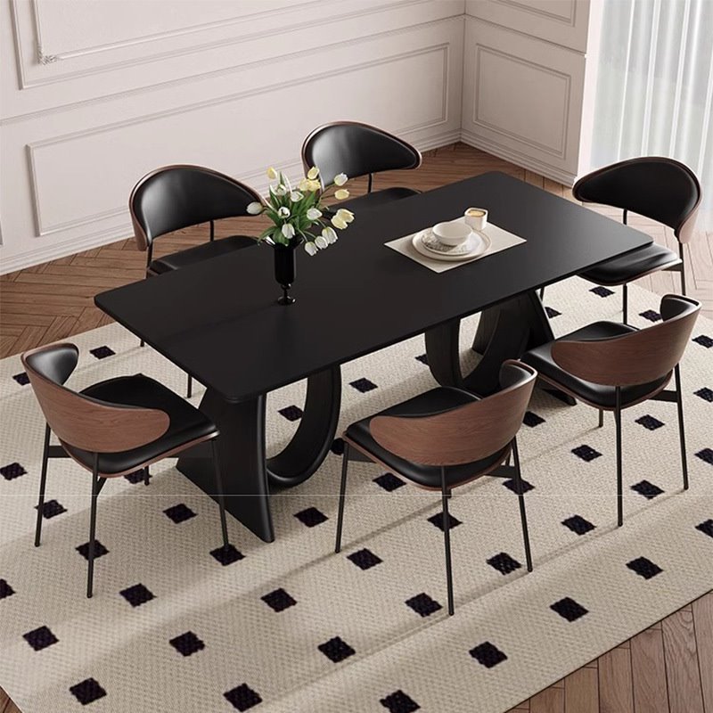 北欧中古风实木岩板餐桌现代简约家用小户型法式复古海棠眼镜饭桌