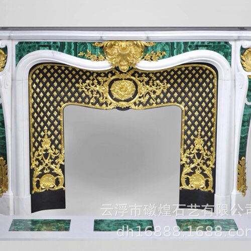 天然大理石 奢石孔雀绿汉白玉高端造型法式大理石壁炉