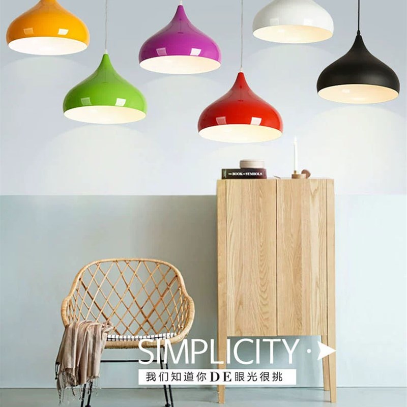 酒店吧台简约铁艺吊灯红色黑色白色创意北欧半圆吊灯餐厅单头灯罩