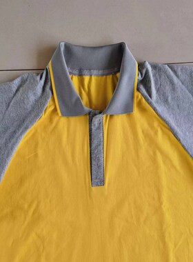 夏季新款翻领黄色短袖拼接灰色中小学生宽松舒适校服班服大码定做