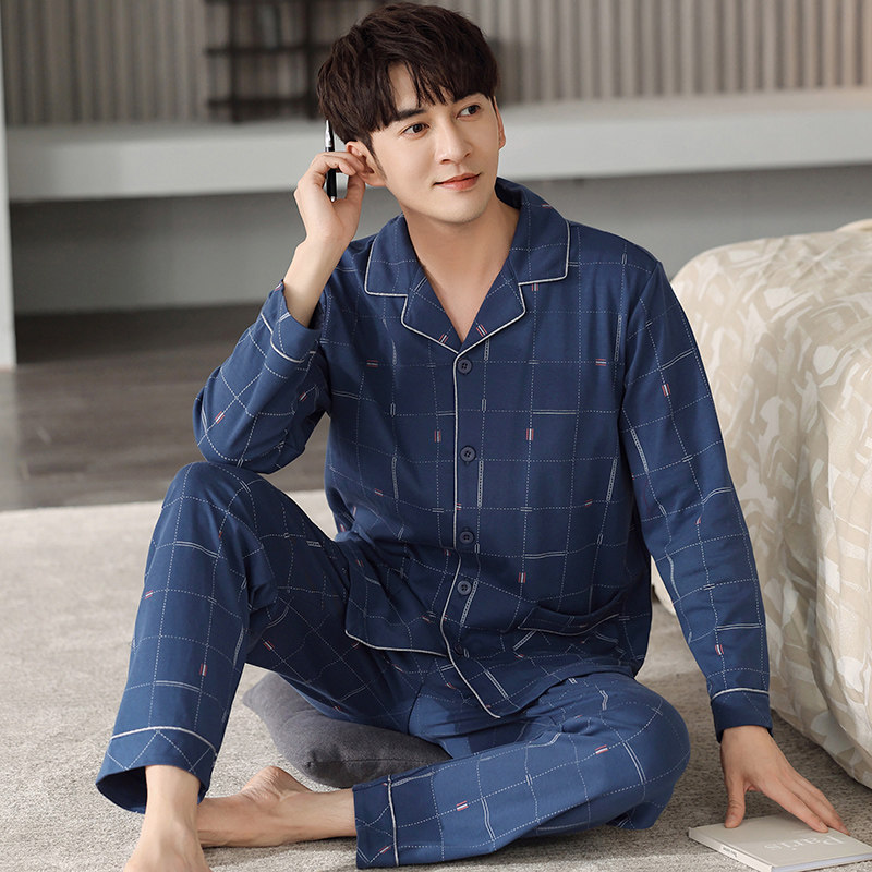 男士睡衣春秋款纯棉长袖2022年新款秋季加肥加大码男款家居服套装
