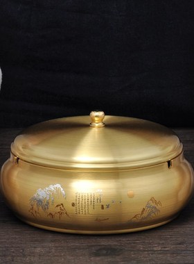 黄铜防飞灰带盖密封烟灰缸摆件家用客厅办公室焑灰缸烟缸工艺品