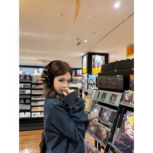 番茄侠“牛仔也老钱”中古立领正肩金扣口袋丹宁牛仔外套上衣女秋