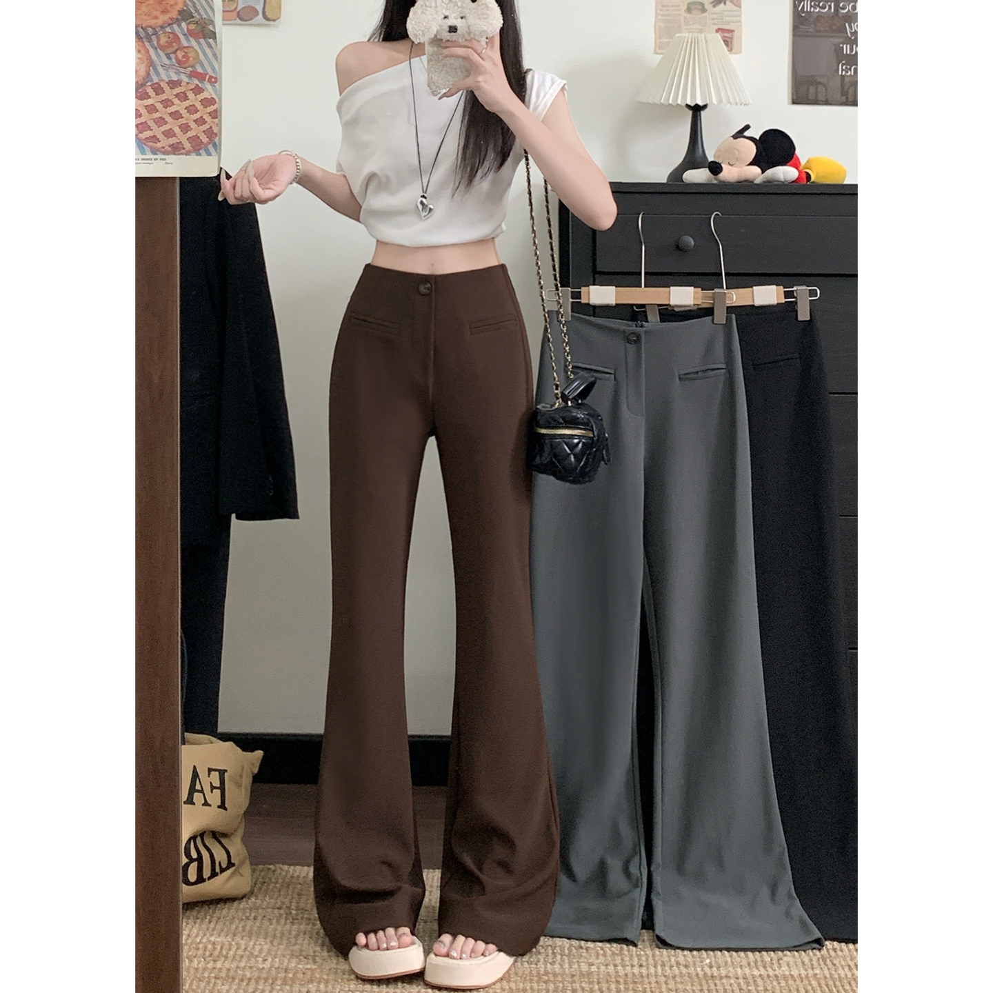 2025新款休闲裤设计感西装裤女微喇叭显瘦修身裤子