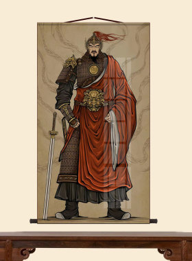 精忠岳飞神像供奉画像挂画丝绸装饰画卷轴画客厅玄关画堂屋家神画