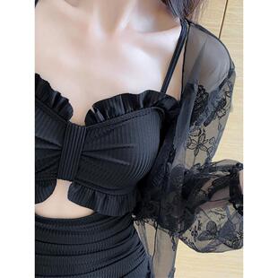 泳衣女夏季 连体保守小胸聚拢小个子遮肚显瘦高级感超仙沙滩游泳衣