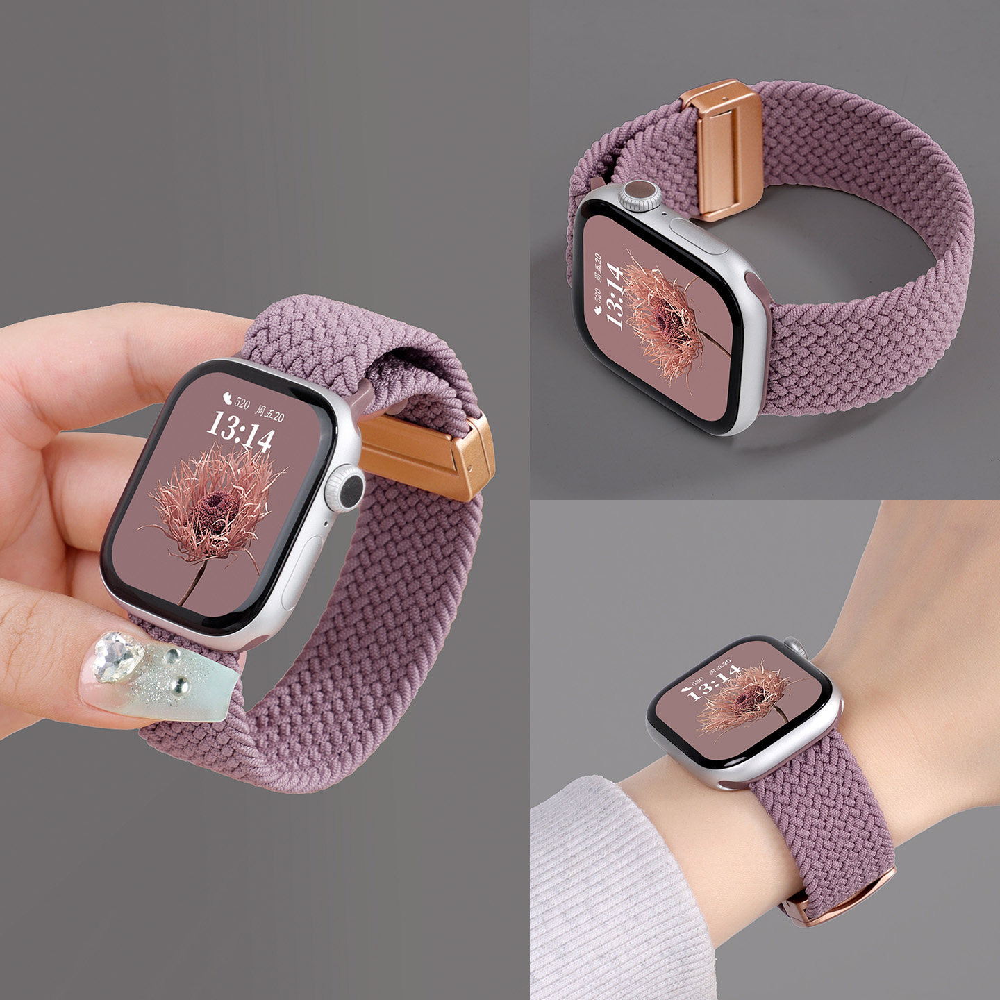 适用苹果手表表带iwatchs11编织S10磁吸applewatch9尼龙弹力透气s7夏天女款SE高级s6智能s5运动Ultra3男休闲图片