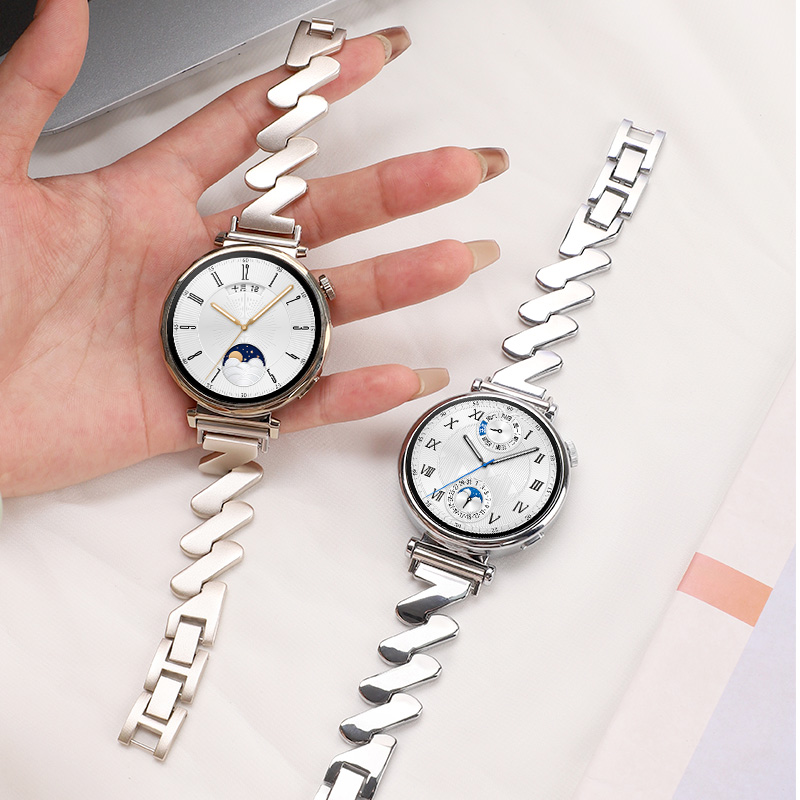 适用于OPPO Watch X2 Mini手表带波浪纹不规则金属表链女款智能运动个性腕带时尚高级41mm女18mm替换带配件夏