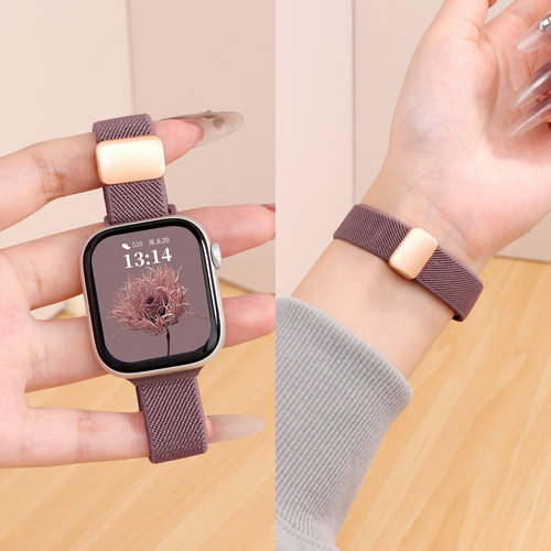 适用于iwatchS11表带S10苹果手表磁吸S9编织腕带透气applewatch细款尼龙柔软S8新款se3女时尚7高级6智能ultra