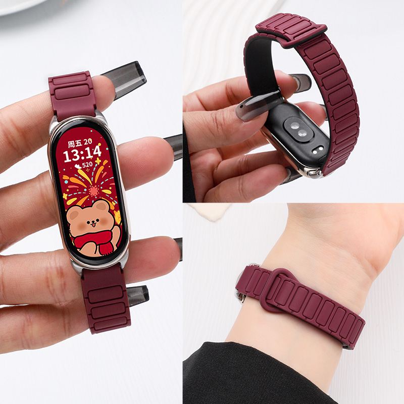 适用于小米手环9/8表带铠甲款硅胶磁吸腕带智能运动band xiaomi八九代nfc表链男女时尚替换配件秋冬新款
