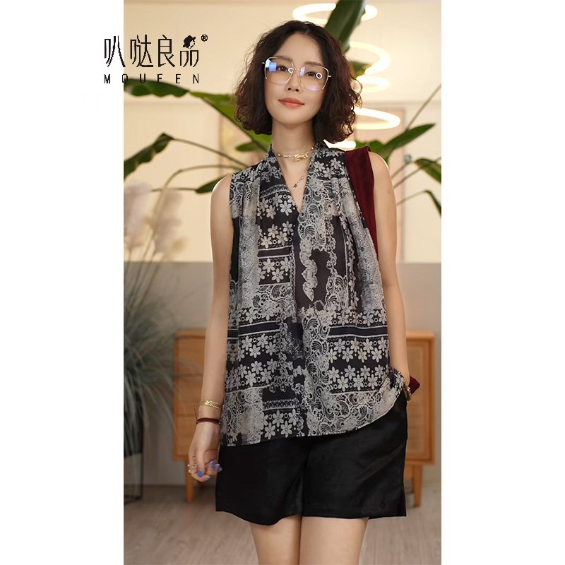 X【叭哒不惑】墨韵 夏季休闲 艺术印花无袖上衣百搭舒适背心