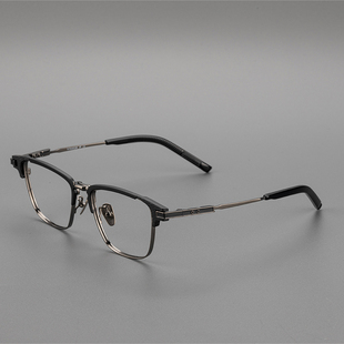 文青纯钛眼镜框男款眉线全框商务近视大脸眼镜架超轻半框