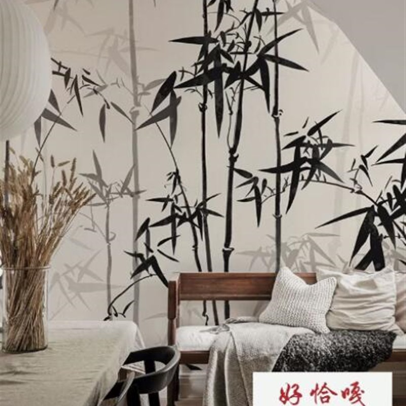 新中式红色竹子背景墙壁纸大y气客厅壁布壁画中国风竹林定制墙布
