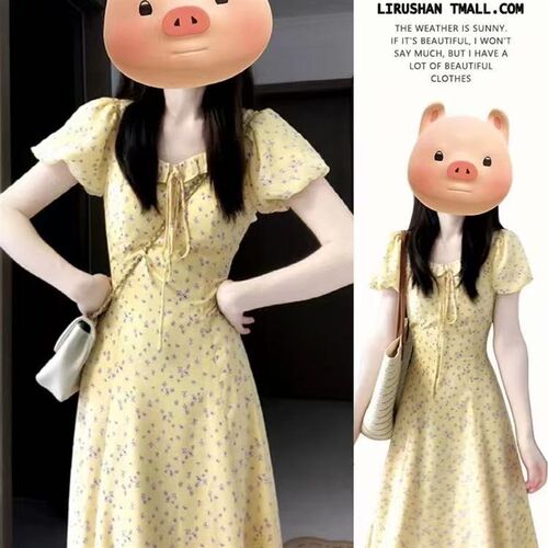 法式复古泡泡袖碎花辣妈外出哺乳连衣裙夏季收腰显瘦产后喂奶长裙