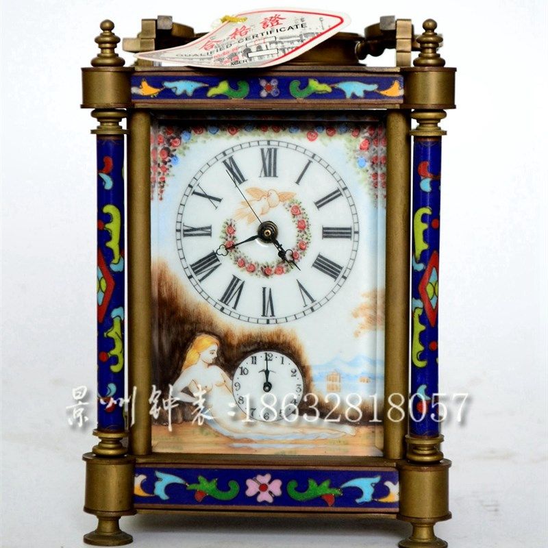 皮套钟 西洋画皮桶钟 古典机械 纯铜闹钟 四功能 游丝摆把玩钟