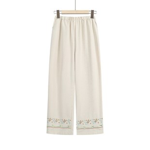 老太太休闲老人裤 妈妈夏季 奶奶高腰直筒裤 中老年人女裤 子 绣花长裤