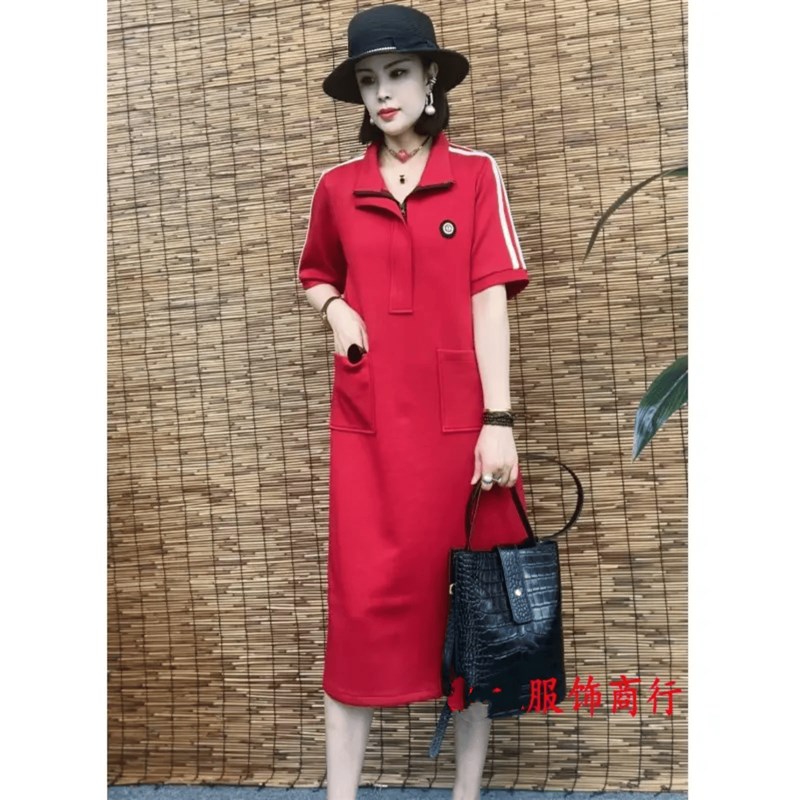 夏季休闲长袖立领连n衣裙女中长款新款时尚减龄显瘦卫衣洋气裙子