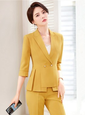 粉色西装外套女小个子时尚洋派职业套装西服橙色亮黄色女款上衣