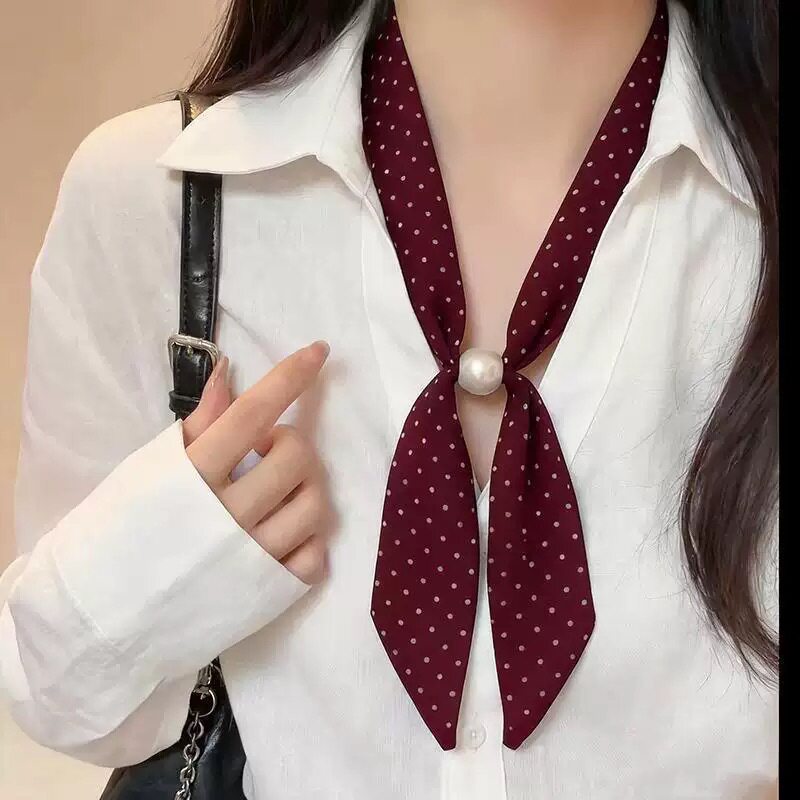 温柔高智风韩系黑色波点丝巾串珠项链系脖女款小众高级感配饰vo99