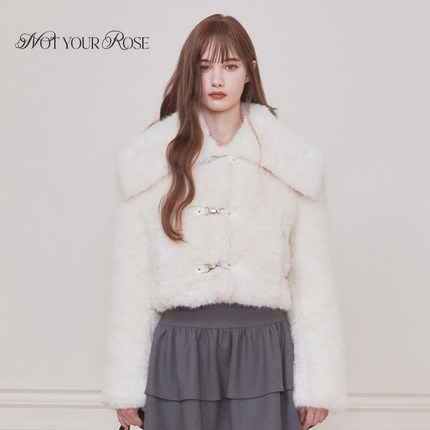 允仔叶青同款Notyourrose法式大翻领仿皮草毛绒外套短款miu千金风