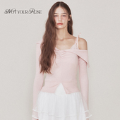 一枝南南宁艺卓同款 Notyourrose春夏miu系纯欲假两件斜露肩上衣女