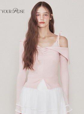 一枝南南宁艺卓同款Notyourrose春夏miu系纯欲假两件斜露肩上衣女