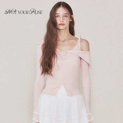 一枝南南宁艺卓同款Notyourrose春夏miu系纯欲假两件斜露肩上衣女