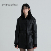 允仔同款 Notyourrose法式 翻领中长皮毛一体皮衣外套老钱巴恩风女