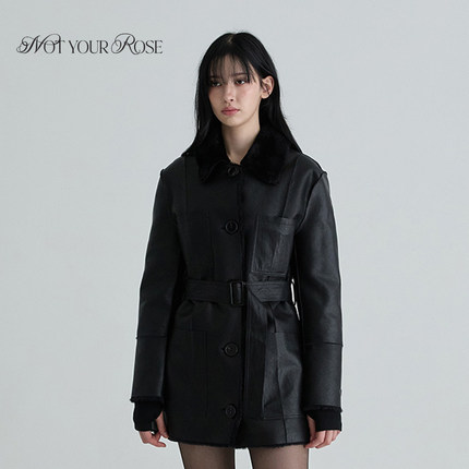 允仔同款Notyourrose法式翻领中长皮毛一体皮衣外套老钱巴恩风女