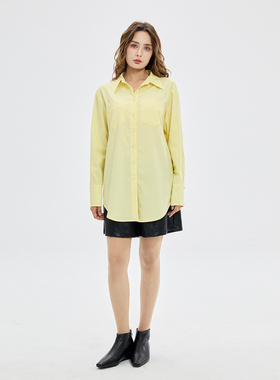 CJ女装 鹅黄色小众简约纽扣设计感别致宽松廓形叠穿chic衬衫上衣
