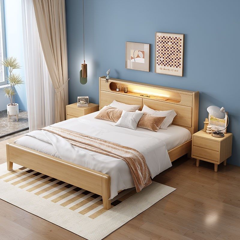 速发全实木硬靠背储物床极简风家床主卧具人大双简约1.8m婚床