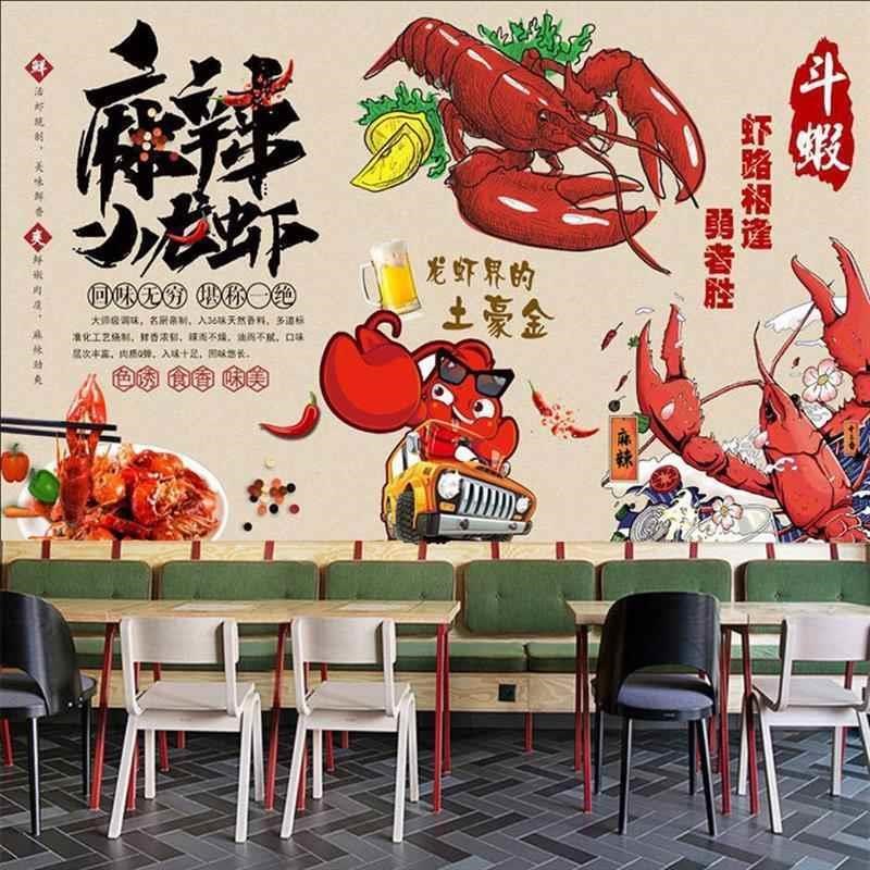 速发小龙虾主题壁纸饭厅烧烤店墙布麻辣龙虾烧烤夜宵肉蟹煲壁纸