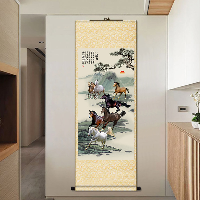 现货速发马画八骏图字画客厅挂画骏马到成功图马画墙壁画徐悲鸿国