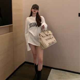 2恤内搭韩版 长袖 潮 t1早春新0上衣宽松bf慵懒风中长款 速发2款