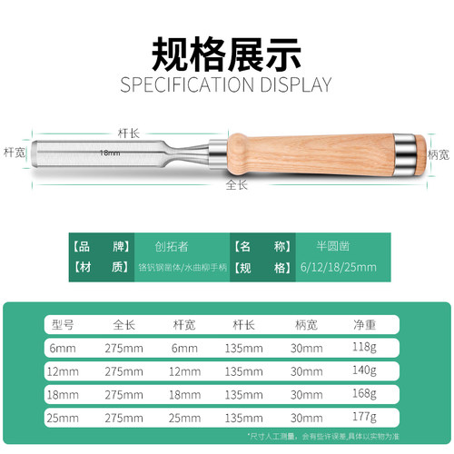 速发包邮木工凿子半圆凿木柄刻具4件套雕刻刀木凿木工木匠工凿雕