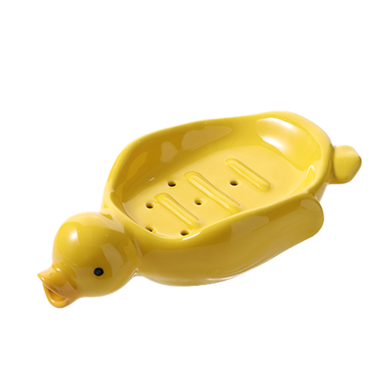 速发创意可爱小鸭子陶瓷儿童肥皂盒排水大号家用沥水香皂盒摆件置