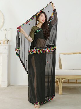 速发新纱肚皮舞款巾亮片雅抛纱东方舞ma民俗舞蹈表演马拉手手纱