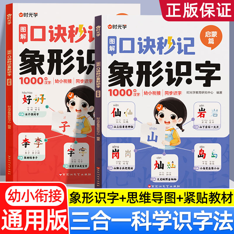 2025时光学图解口诀秒记象形识字全2册启蒙篇进阶篇5到8岁幼小衔接小学一二年级通用版口诀秒记象形识字思维导图字根识字专项训练