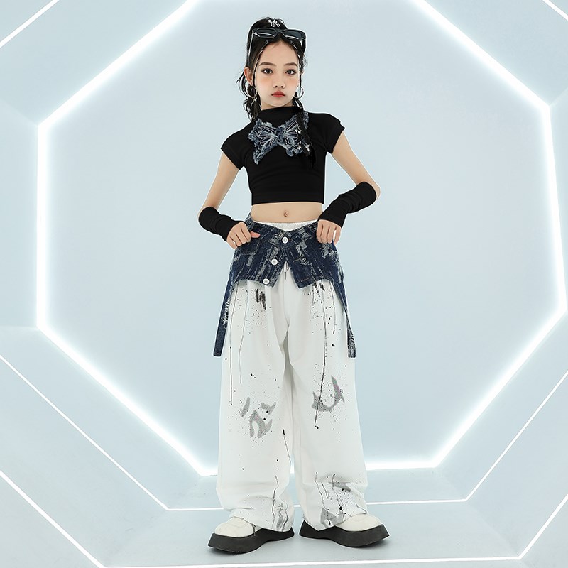 街舞儿童潮服女童爵士舞服装嘻哈C架子鼓套装炸街女孩露脐演出服