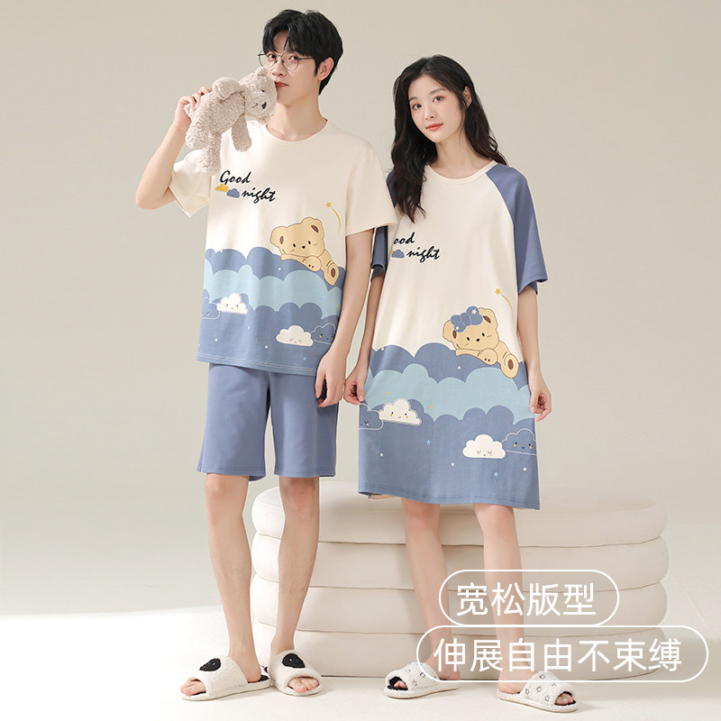 情侣睡衣夏季纯棉短袖甜美可爱女士卡通男M士可外穿薄款家居服套