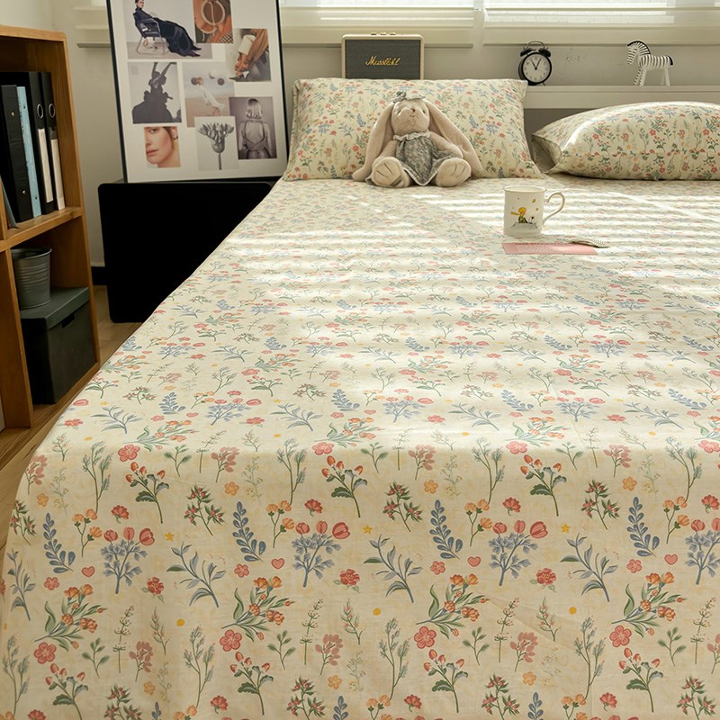 YU-蓝星花小碎花床单单件100全棉宿舍单双R人被套可配三四件套