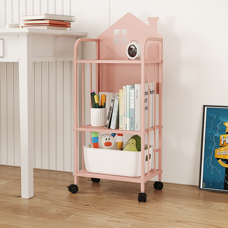 书桌旁小书架可移动铁艺收纳置物架落地J迷你家用阅读小型儿童书