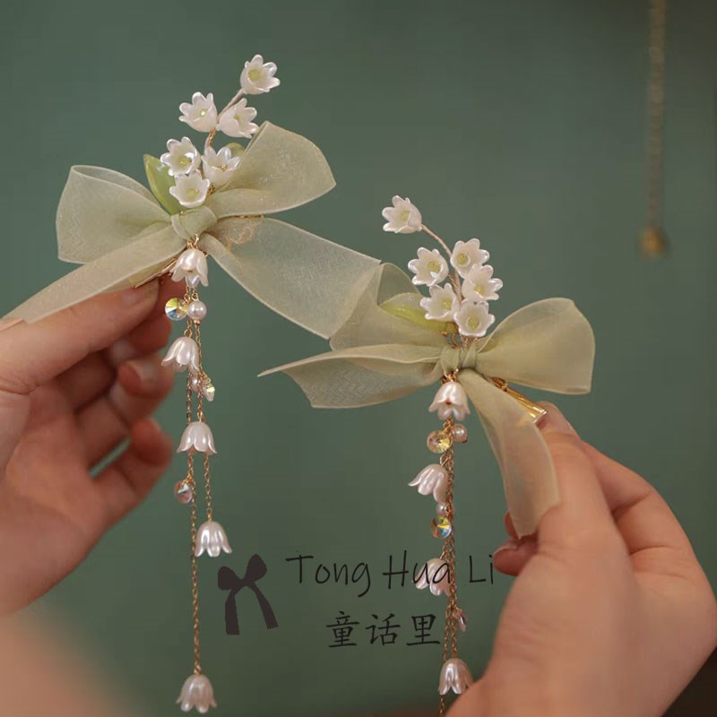 国风lolita汉服女款头饰唯美B流苏铃兰小女生发夹森系仙美儿童配