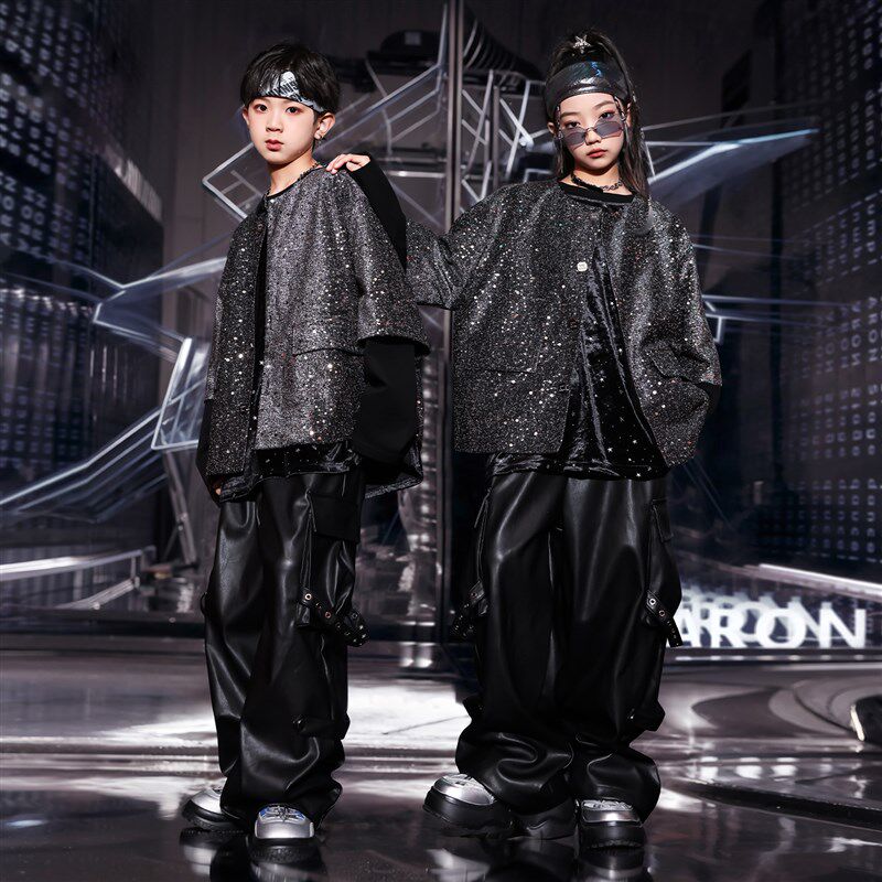 街舞儿童潮服hiphop演出服男童架子鼓女童爵O士舞服装走秀表演套
