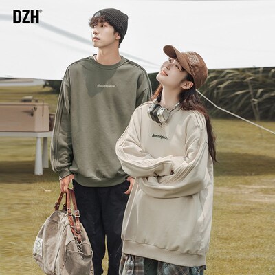 情侣重磅b圆领卫衣男秋冬无帽2024新款美式刺绣上衣情侣装休闲外